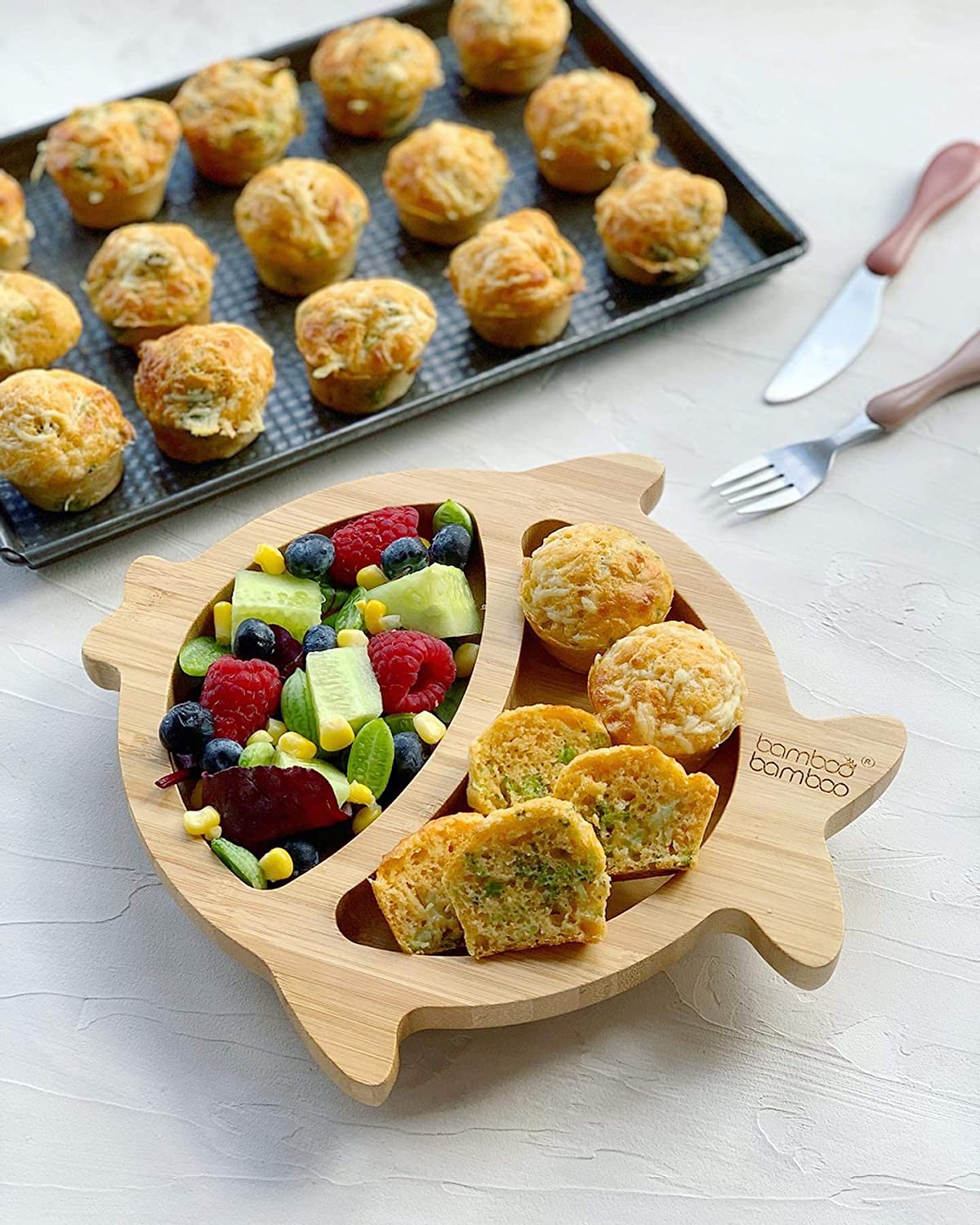 bamboo bamboo Placa de Bambu para Bebês – Crianças e Crianças com Ventosa para Bebês | Não Tóxico | Legal ao toque | Ideal para Baby-Led Weaning (Peixe, Amarela)