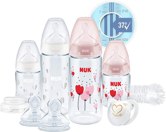 NUK Perfect Start First Choice+ Kit de Mamadeiras Com Controle de Temperatura - 10 itens ROSA