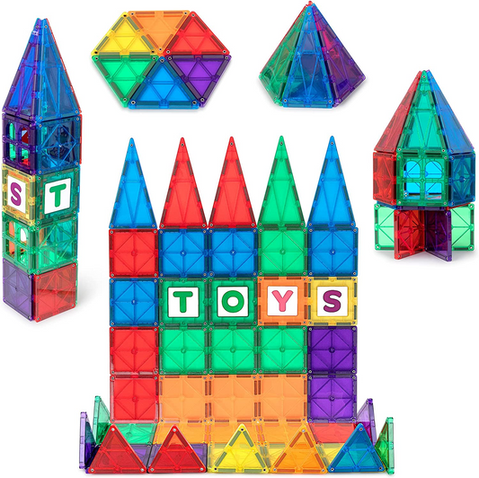 Playmags Conjunto de ladrilhos magnéticos para crianças - 60 peças de blocos de construção magnéticos com encaixes ABC - STEM Development Magnet Building Block Toys para meninos, meninas e crianças pequenas