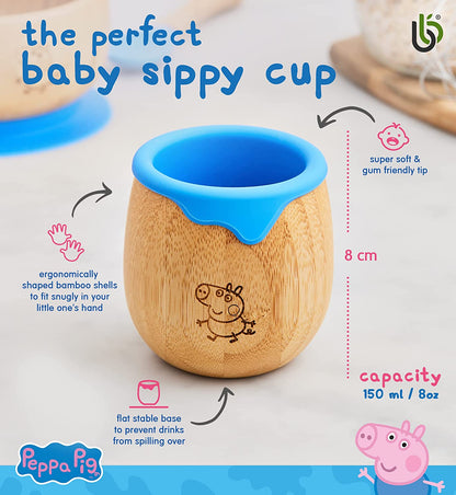 Peppa Pig Toddler Cup para Crianças – 150ml Bamboo Cup para Bebê com Forro de Silicone | Taça de transição com canudinho | Copo Lanche | Ideal para Baby-Led Weaning | Promove habilidades motoras orais e de bebida (George Cup)