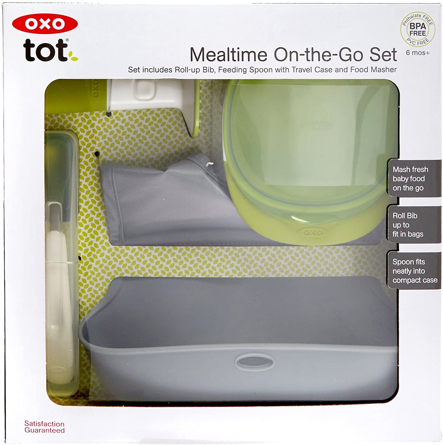 OXO Tot Mealtime On-The-Go Value Set with Roll-Up Bib, Food Masher, and Feeding