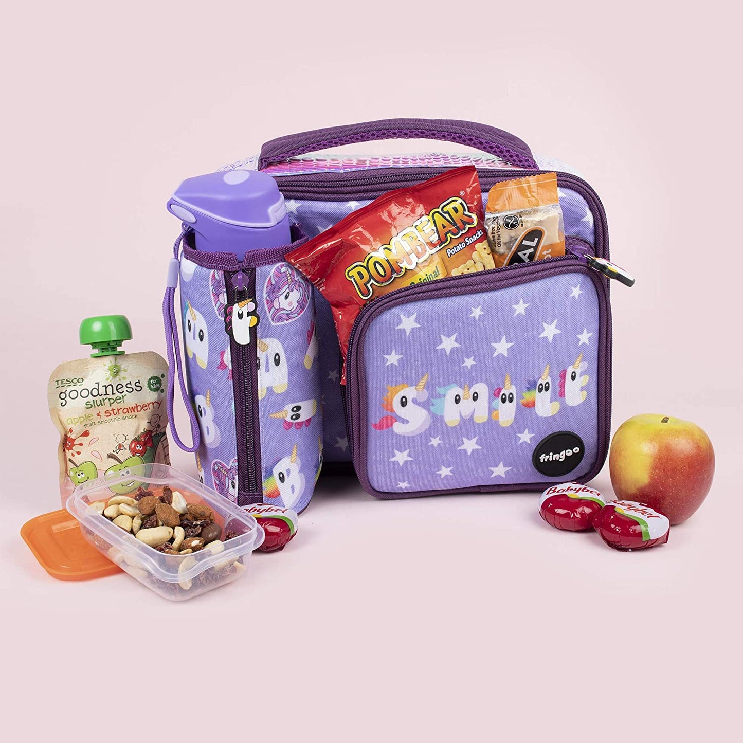 Fringoo - de grande capacidade crianças de almoço quadrado para Saco| Pequena bolsa legal lancheira para crianças | Perfeito como lancheira escolar para Meninas - Sorria