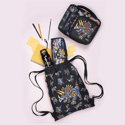 Fringoo - de grande capacidade crianças de almoço quadrado para Saco| Pequena bolsa legal lancheira para crianças | Perfeito como lancheira escolar para meninos - dinossauro robô
