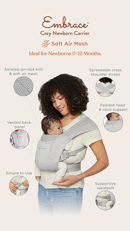 Ergobaby Hug Portabebés Ergonómico de Malla de Aire Suave para Recién Nacidos Desde el Nacimiento, Portabebés Delantero Ergonómico de 2 Posiciones, Wise 