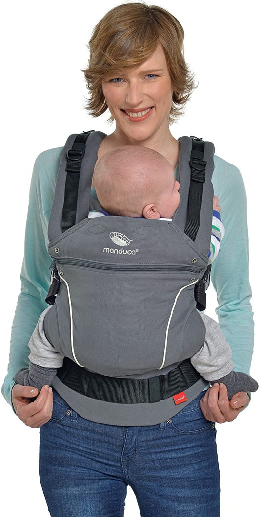 manduca Primera Mochila Porta Bebé > Puro Algodón < Mochila Porta Bebé ajustable y versátil desde recién nacido hasta niños pequeños (3,5 a 20 kg), 3 posiciones (delantera, cadera y espalda), fabricada en Europa (PureCotton, Darkgrey)