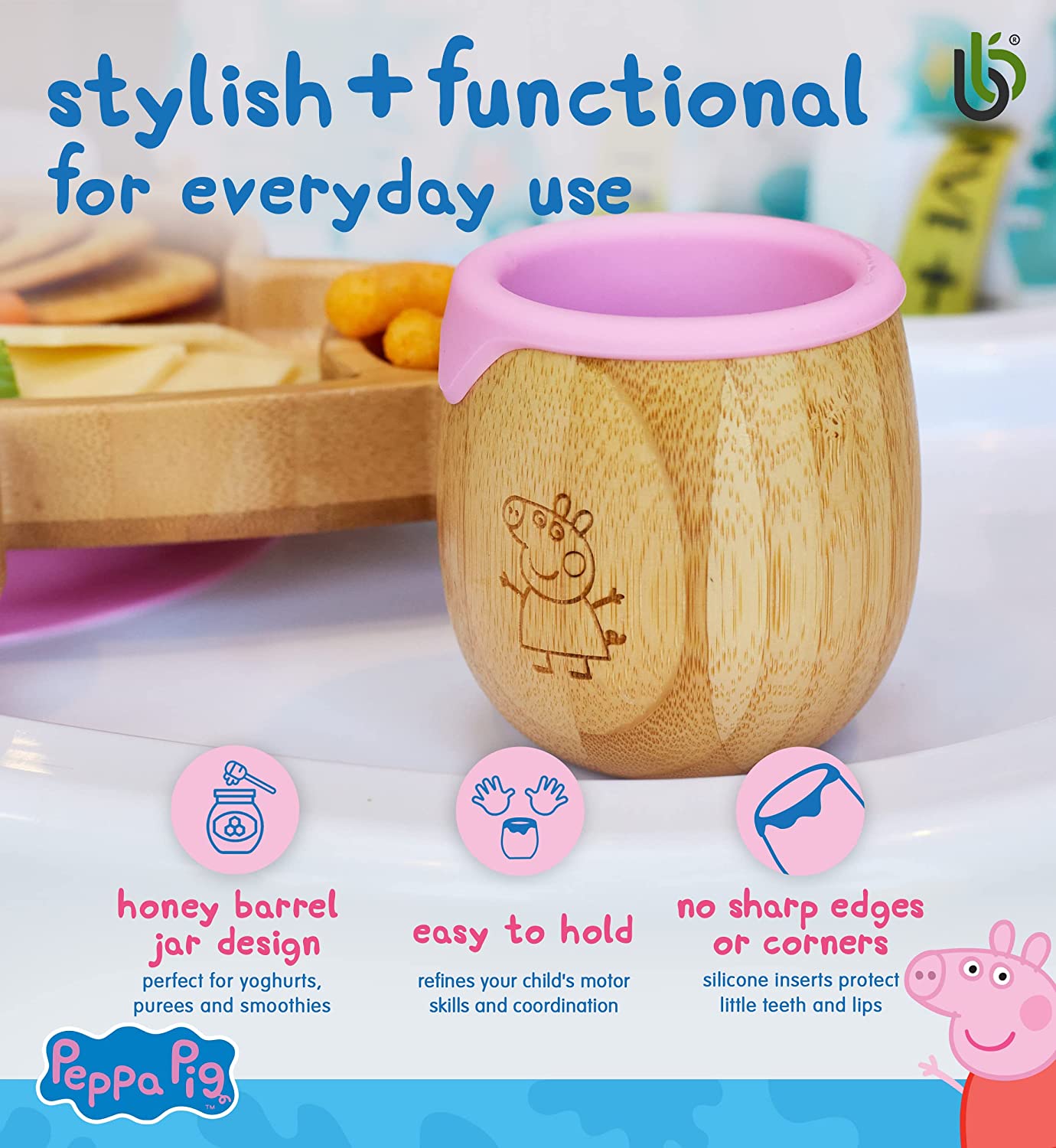 Peppa Pig X bamboo bamboo ® Crianças e Bebês Ventosa Prato de Bambu para Bebês | Não Tóxico | Legal ao toque | Ideal para Baby-Led Weaning (Peppa Cup)