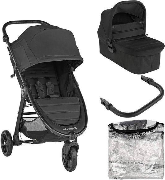 City Mini GT2 - Carrinho infantil com alcofa, barra e capa de chuva Jet (preto)