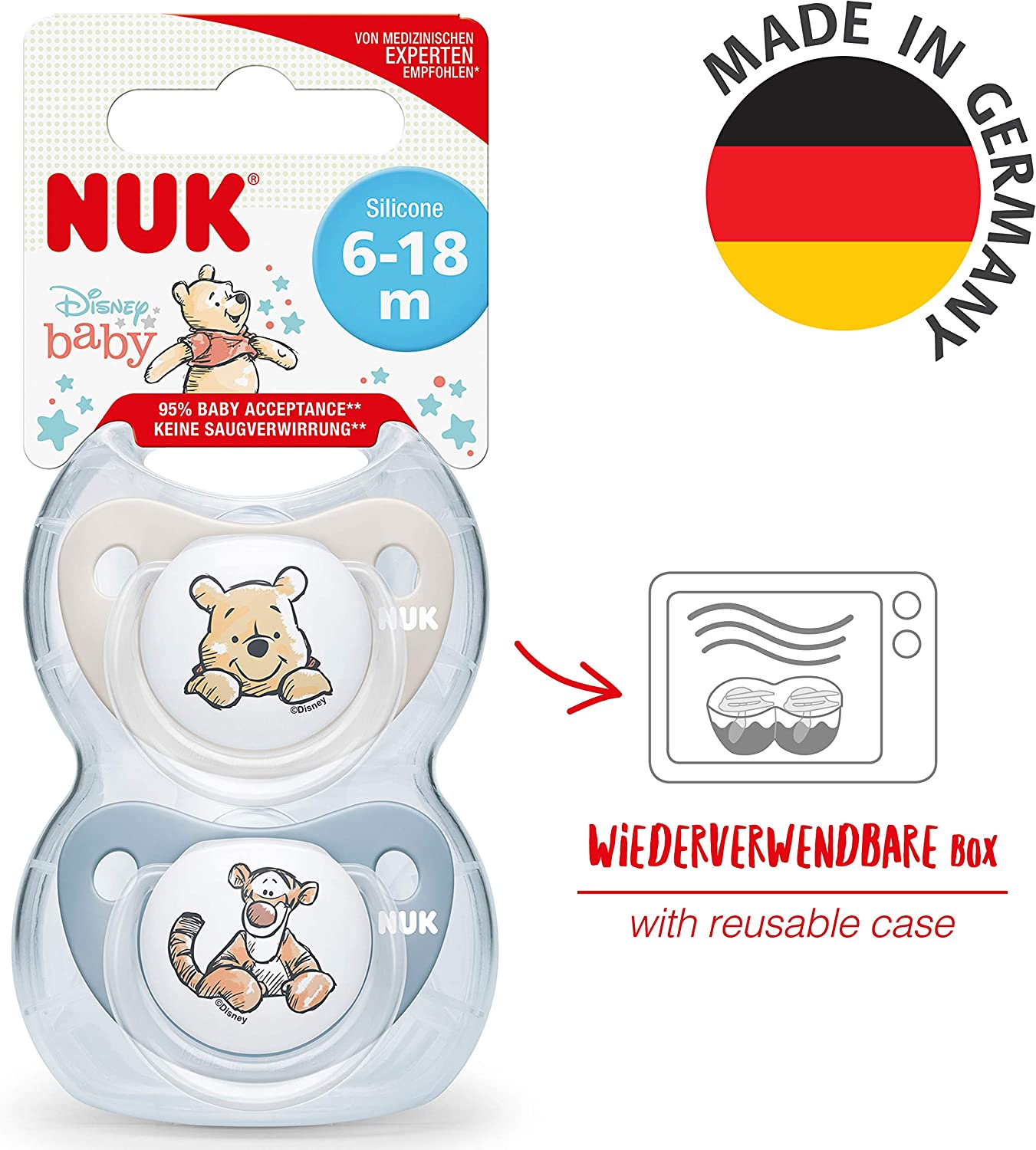 NUK - Chupetas Ursinho Pooh - Kit com 2 - (6-18 Meses) -  Azul