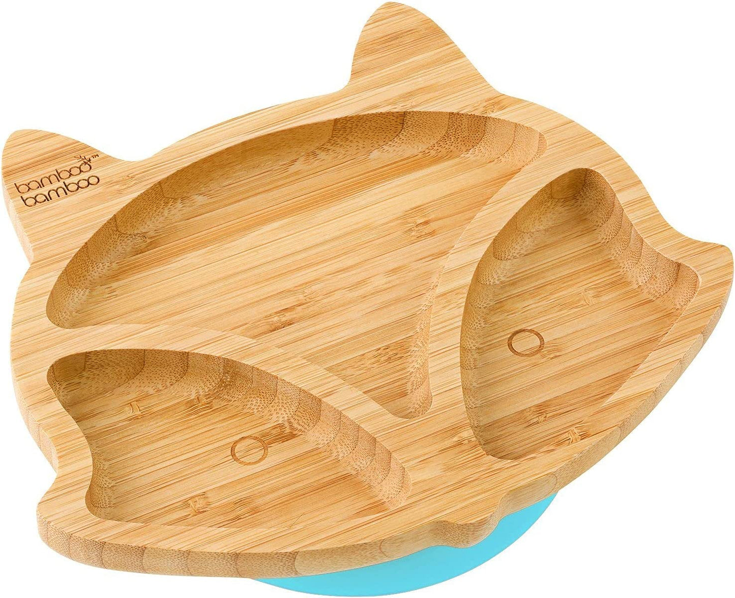 bamboo bamboo Placa de Bambu para Bebês – Crianças e Crianças com Ventosa para Bebês | Não Tóxico | Legal ao toque | Ideal para Baby-Led Weaning (Fox, Azul)