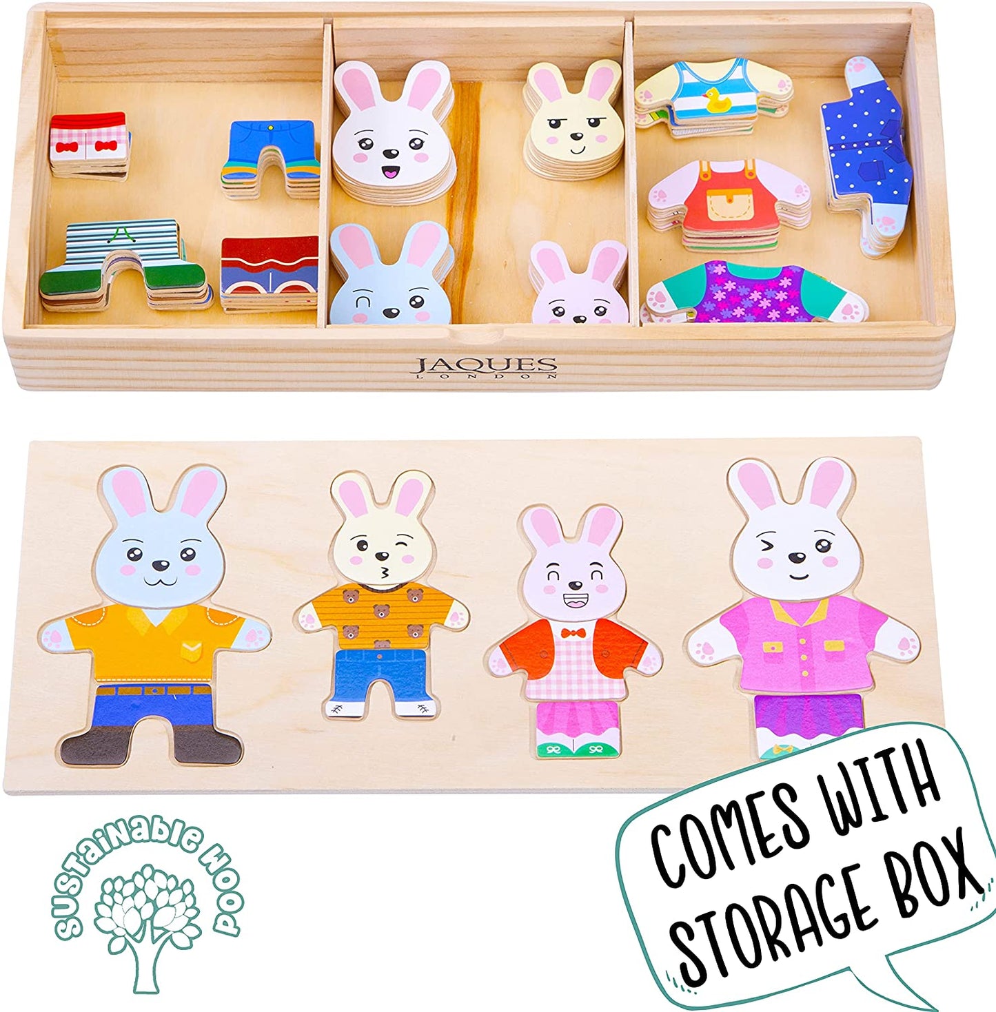 Jaques of London - Quebra-cabeça de madeira para a família do coelho vestir