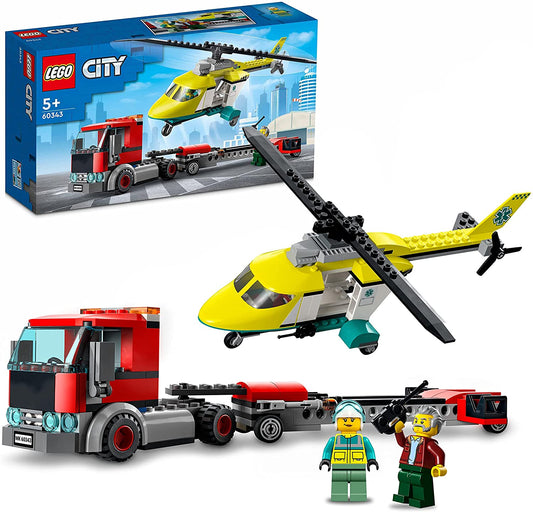 LEGO 60343 City Caminhão de transporte de helicóptero de resgate de grandes veículos
