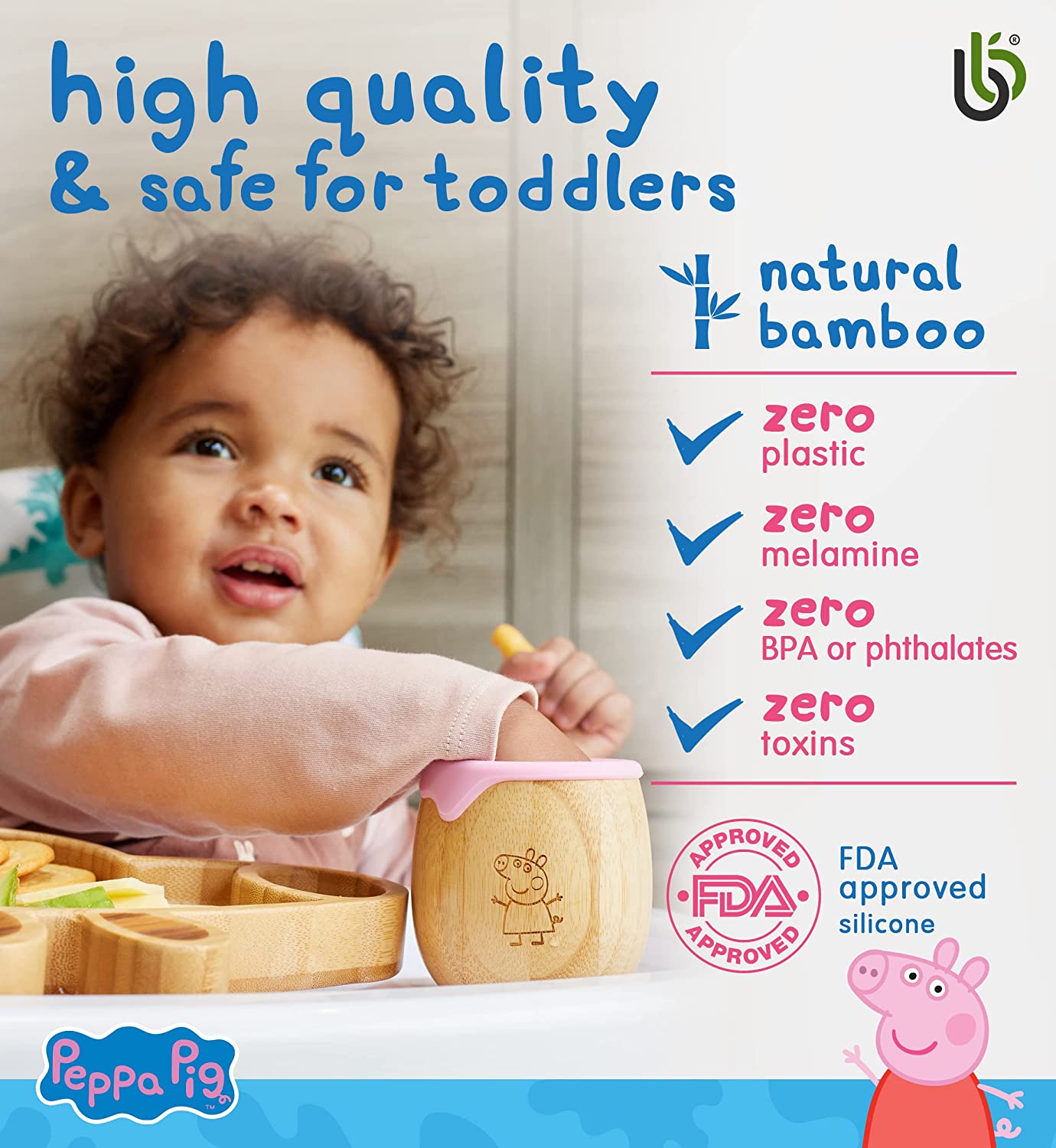 Peppa Pig X bamboo bamboo ® Crianças e Bebês Ventosa Prato de Bambu para Bebês | Não Tóxico | Legal ao toque | Ideal para Baby-Led Weaning (Peppa Cup)