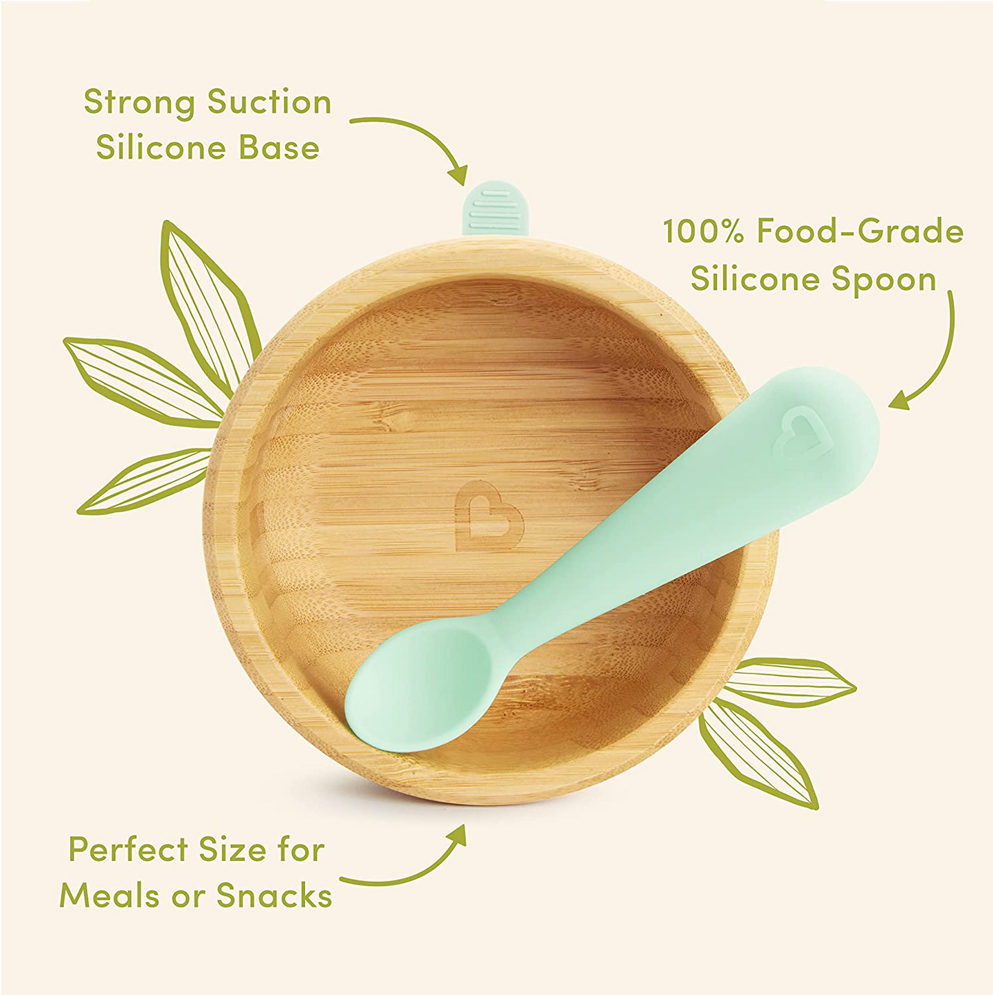 Munchkin Conjunto de Desmame de Bambu – Tigela e prato de sucção de bambu 5oz/ 147ml. Perfeito para Baby Led Weaning