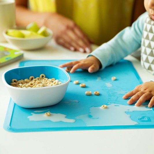 Mantel individual de silicona Munchkin para niños, paquete de 2, azul/morado