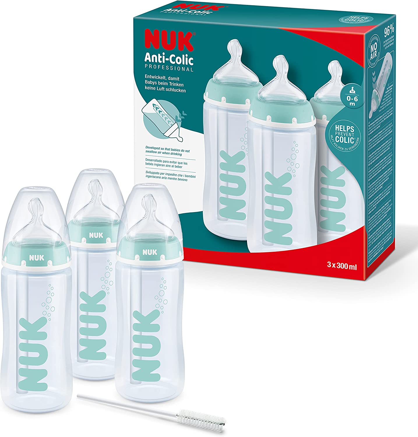 NUK First Choice+ Professional Kit de Mamadeiras Anti-Cólica com Controle de Temperatura 0-6 meses 3x 300ml