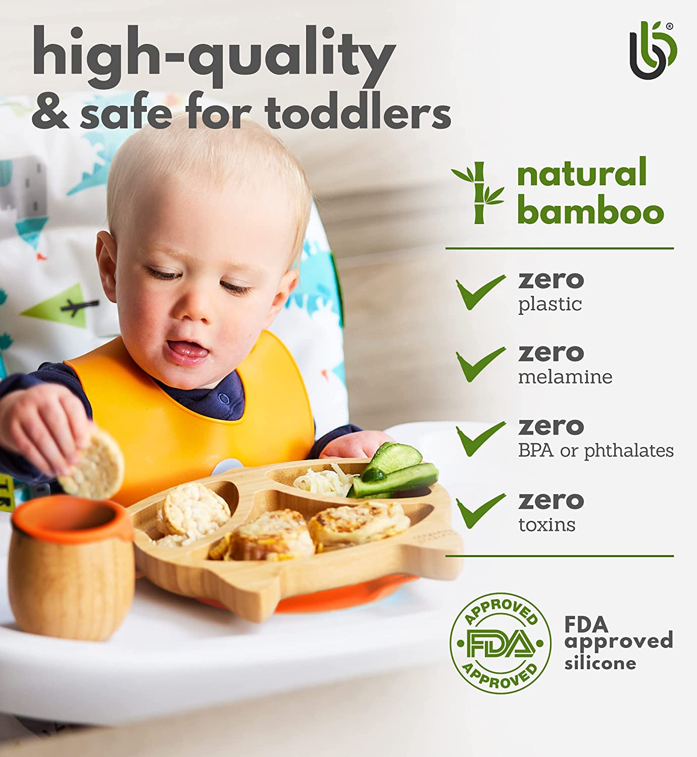 bamboo bamboo Placa de Bambu para Bebês – Crianças e Crianças com Ventosa para Bebês | Não Tóxico | Legal ao toque | Ideal para Baby-Led Weaning (Fox, Verde)