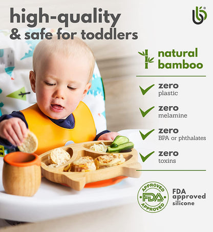 bamboo bamboo Placa de Bambu para Bebês – Crianças e Crianças com Ventosa para Bebês | Não Tóxico | Legal ao toque | Ideal para Baby-Led Weaning (Fox, Verde)