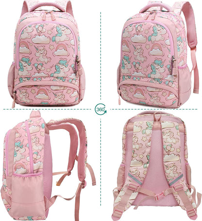Melsohua - Set Mochila con Lonchera y Estuche - Unicornio - Rosa 