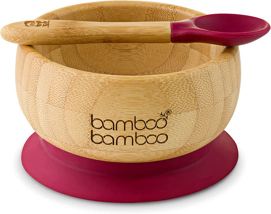 bamboo bamboo de Sucção Tigela para Bebê de Bambu de Colher e Tigela com Ventosa de Silicone Removível para Crianças | 350ml | Não Tóxico | Legal ao toque | Ideal para Baby-Led Weaning