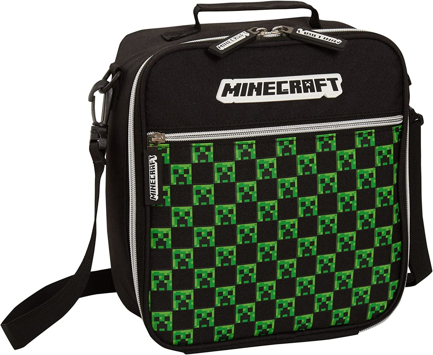 Minecraft  Lancheira com bolso frontal com zíper removível alça de ombro adultos crianças creeper gamer escola isolada luchbox