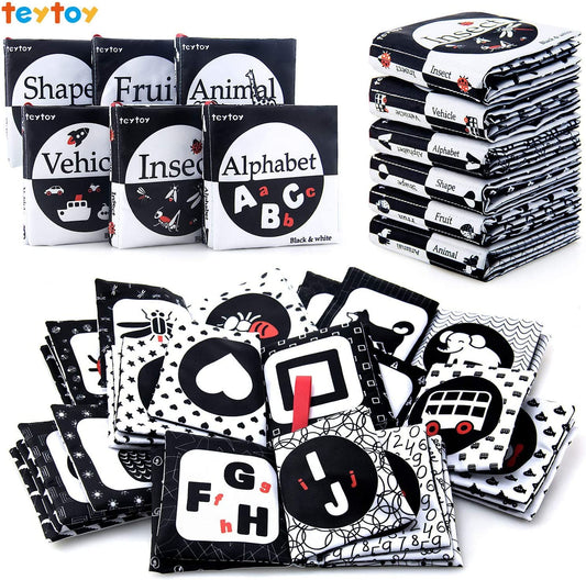 Teytoy - Livro Macio de Alto Contraste 6 peças- Preto e Branco - (6 meses+)