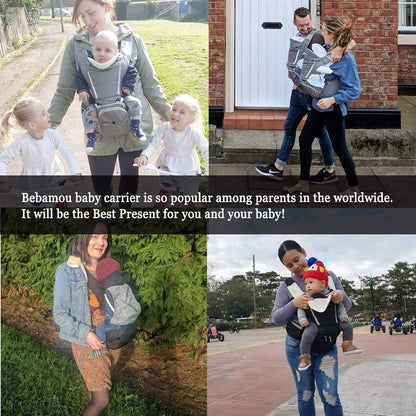 Bebamour - Canguru de Transporte de Bebê - 3 babadores - Dobrável - Air Grey