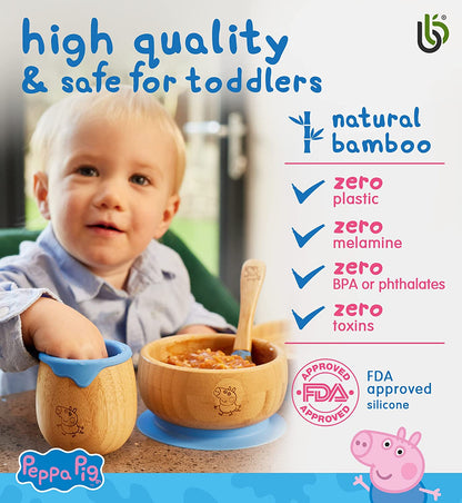 Peppa Pig de Sucção Tigela para Bebê -Bebê de Tigela e Colher para Conjunto de Bambu com Ventosa de Silicone Removível para Crianças | 350ml | Não Tóxico | Legal ao toque | Ideal para Baby-Led Weaning (George Pig)