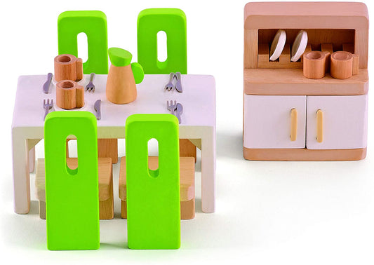 Hape - Sala de jantar - Acessórios para casas de bonecas de madeira