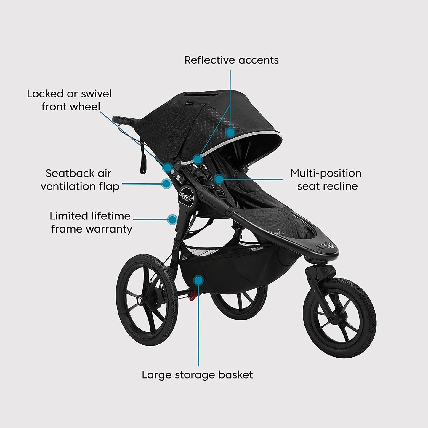 Baby Jogger - Carrinho de passeio dobrável de 3 rodas com freio de desaceleração