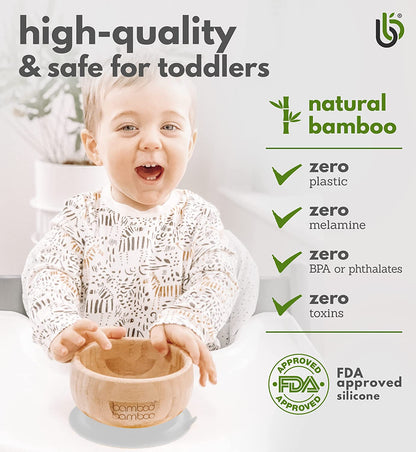 bamboo bamboo de Sucção Tigela para Bebê de Bambu de Colher e Tigela Conjunto com Ventosa de Silicone Removível para Crianças | 350ml | Não Tóxico | Legal ao toque | Ideal para Baby-Led Weaning