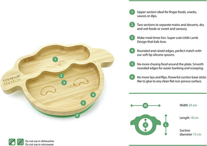 bamboo bamboo Placa de Bambu para Bebês – Crianças e Crianças com Ventosa para Bebês | Não Tóxico | Legal ao toque | Ideal para Baby-Led Weaning (Cordeiro, Rosa)