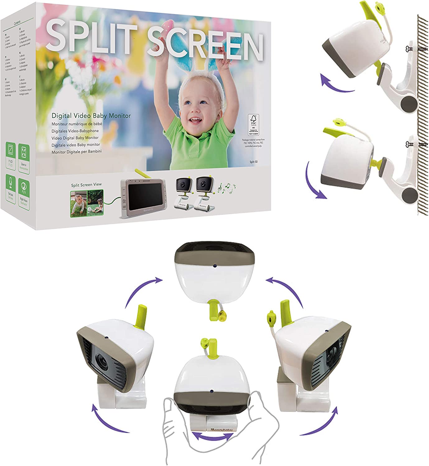 Moonybaby - Monitor de bebê  50 com câmera e visão noturna, tela dividida