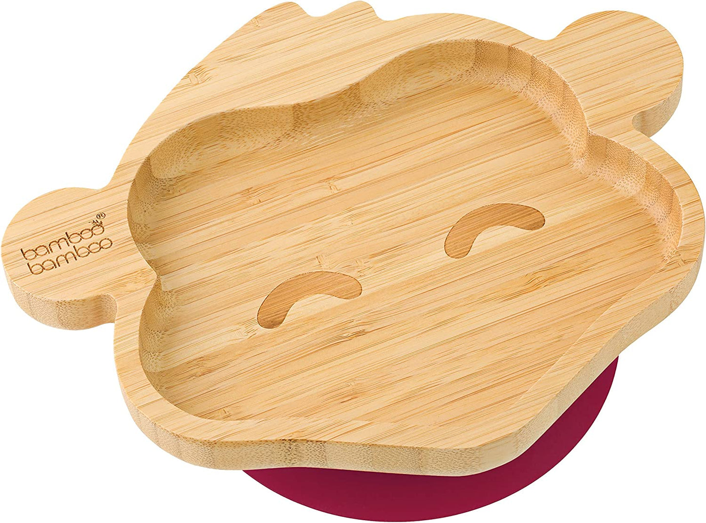 bamboo bamboo Placa de Bambu para Bebês – Crianças e Crianças com Ventosa para Bebês | Não Tóxico | Legal ao toque | Ideal para Baby-Led Weaning (Monkey, Cherry)
