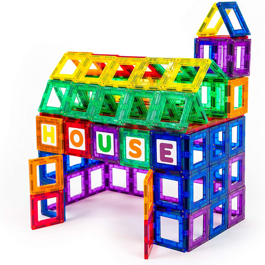 Playmags Conjunto de construção de ladrilhos magnéticos de 80 peças: ladrilhos magnéticos para crianças inclui 40 ímãs mais fortes Janelas de ímã de cor clara e 40 letras e números – estimula a criatividade e o desenvolvimento do cérebro