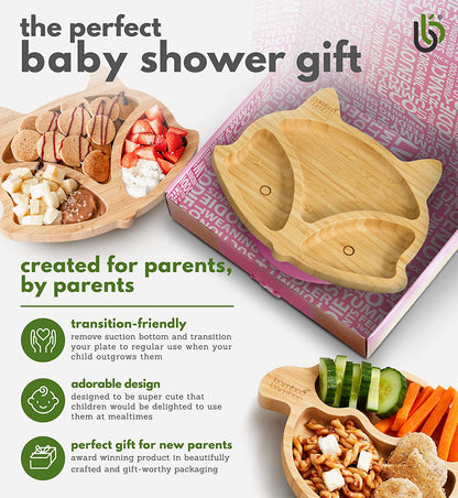 bamboo bamboo Placa de Bambu para Bebês – Crianças e Crianças com Ventosa para Bebês | Não Tóxico | Legal ao toque | Ideal para Baby-Led Weaning (Fox, Orange)