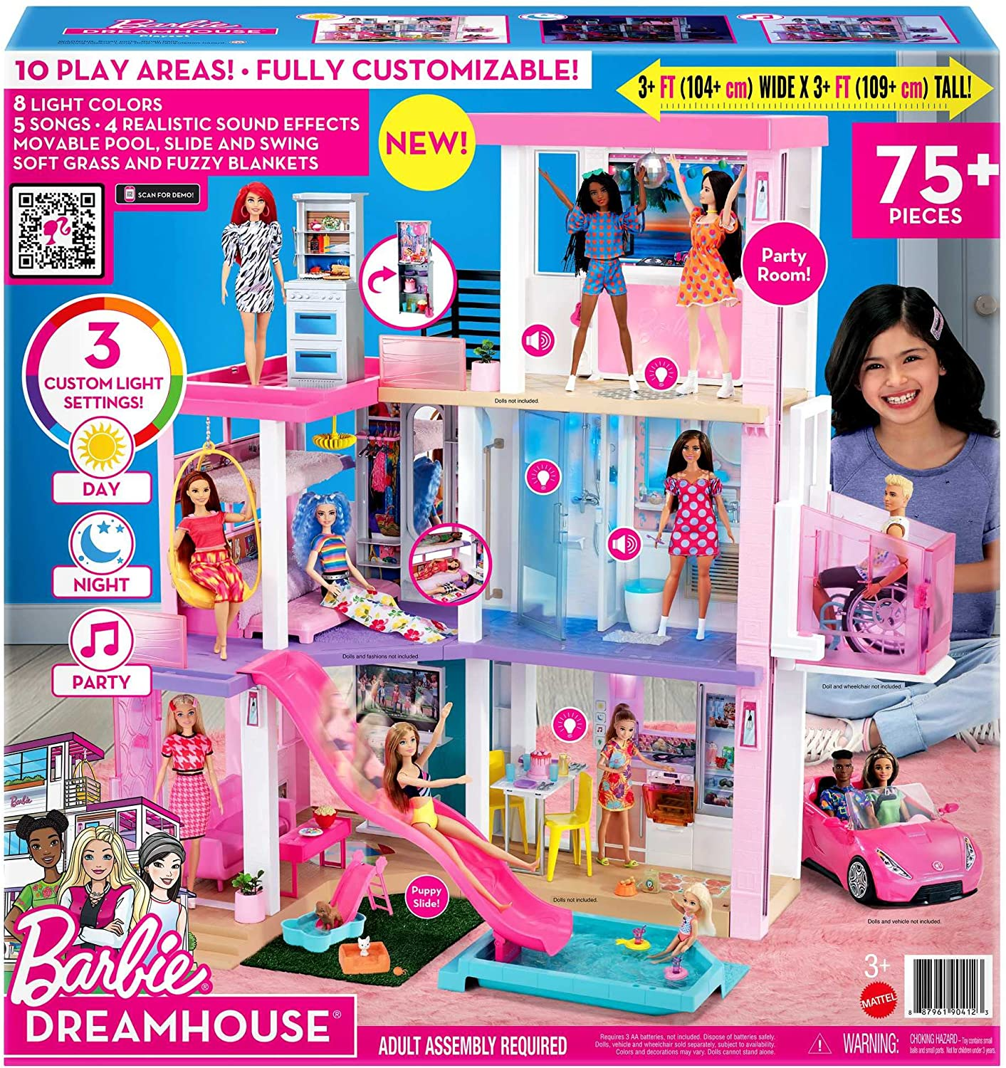 Complete barbie house set with 3 dolls hot sale and pool