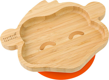 bamboo bamboo Placa de Bambu para Bebês – Crianças e Crianças com Ventosa para Bebês | Não Tóxico | Legal ao toque | Ideal para Baby-Led Weaning (Monkey, Laranja)