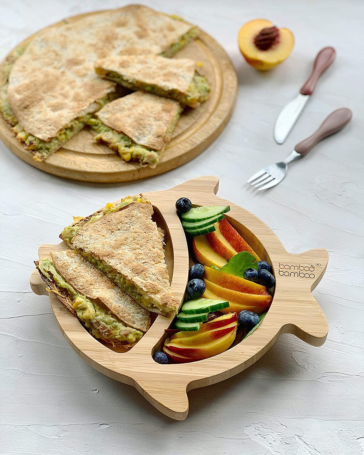 bamboo bamboo Placa de Bambu para Bebês – Crianças e Crianças com Ventosa para Bebês | Não Tóxico | Legal ao toque | Ideal para Baby-Led Weaning (Peixe, Amarela)