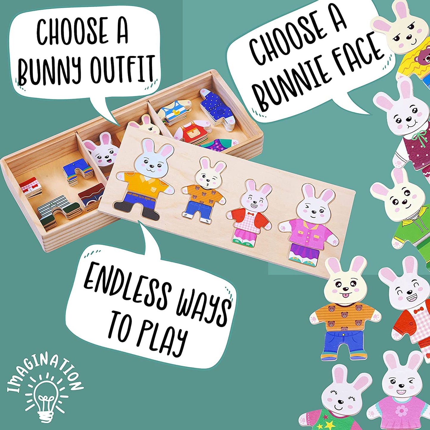 Jaques of London - Quebra-cabeça de madeira para a família do coelho vestir