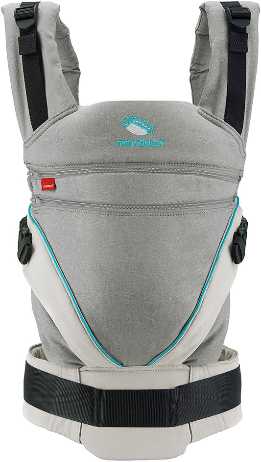 manduca XT > Grey- Ocean < Cochecito de bebé con asiento ajustable, 3 posiciones (delantero, cadera y espalda), sin necesidad de inserto infantil, algodón orgánico, crece con su bebé desde el nacimiento hasta los primeros años (3,5-20 kg)