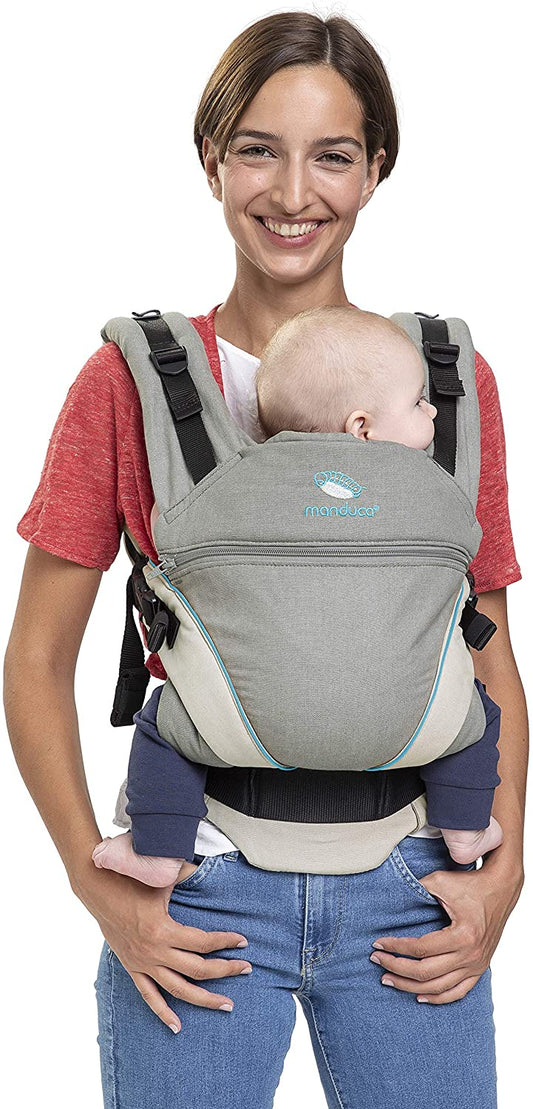 manduca XT > Grey- Ocean < Cochecito de bebé con asiento ajustable, 3 posiciones (delantero, cadera y espalda), sin necesidad de inserto infantil, algodón orgánico, crece con su bebé desde el nacimiento hasta los primeros años (3,5-20 kg)