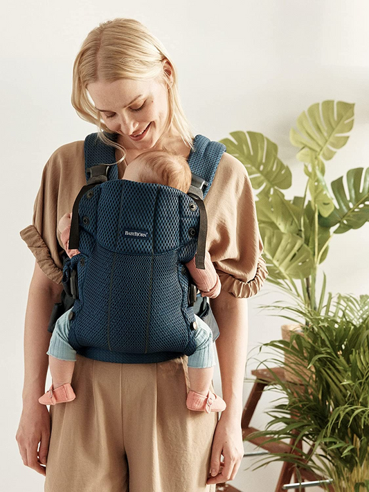 BabyBjörn Harmony, Mochila Porta Bebé Canguro, Malla 3D, Azul Marino