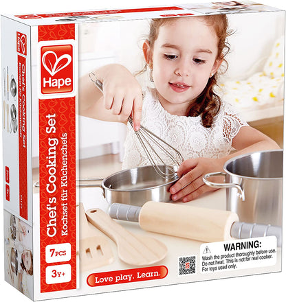 Hape - Conjunto de cozinha do Chef - Panelas, frigideiras e utensílios seguros para crianças