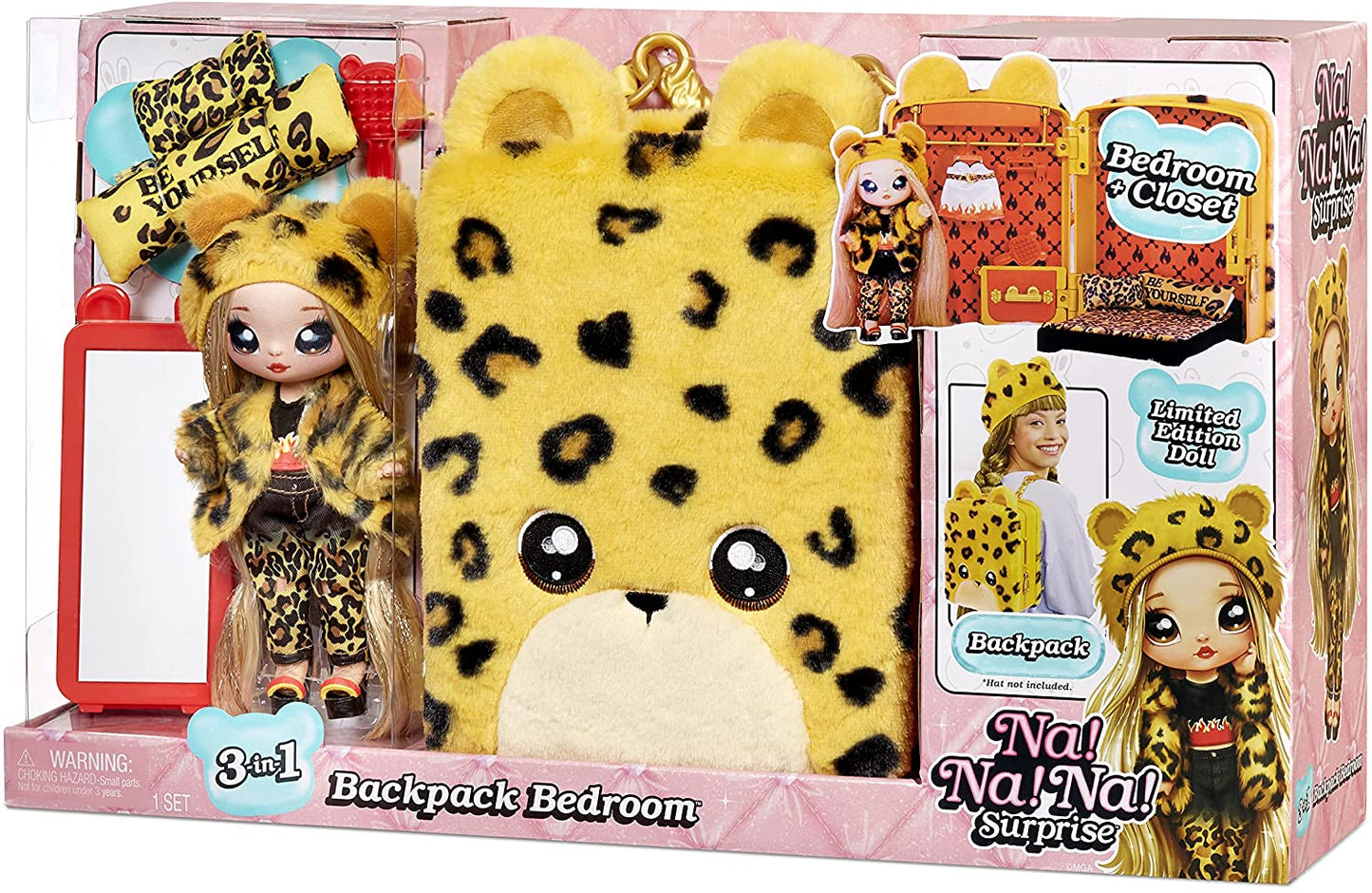 Na Na Na Surprise 575696 - Mochila 3 em 1 Quarto Playset JENNEL Bolsa fuzzy Jaguar