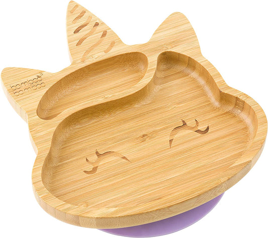 bamboo bamboo Prato de bebê para crianças e prato de bambu com ventosa para bebês e crianças pequenas, ideal para desmame conduzido por bebês (unicórnio lilás)
