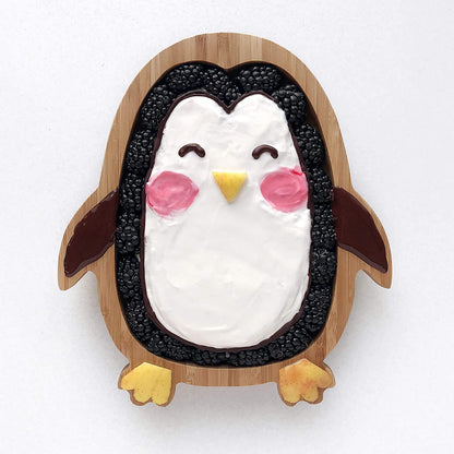 bamboo bamboo de Bambu para Bebês Placa – Crianças e Crianças com Ventosa para Bebês | Não Tóxico | Legal ao toque | Ideal para Baby-Led Weaning (Penguin, Rosa)