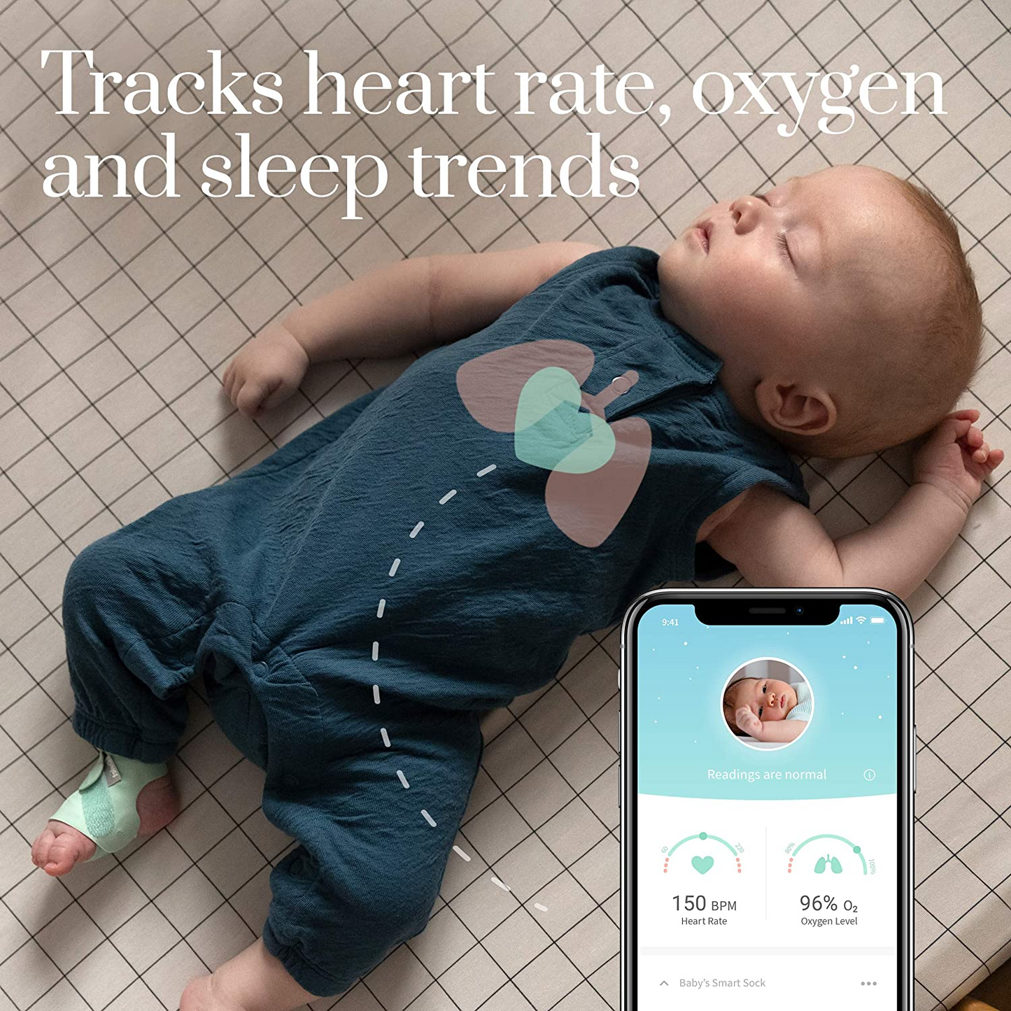 Owlet Smart Sock 3 Twin Pack – Baby Monitor – Rastreie frequência cardíaca, oxigênio e tendências de sono – Pacote com 2 – (0 – 18 meses) – Verde Menta