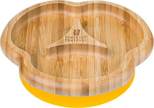 Bamboo Bamboo Tabla de Bambú para Bebés - Niños y Niños con Ventosa para Bebés | No tóxico | Fresco al tacto | Ideal para el destete dirigido por el bebé (divisor, amarillo)