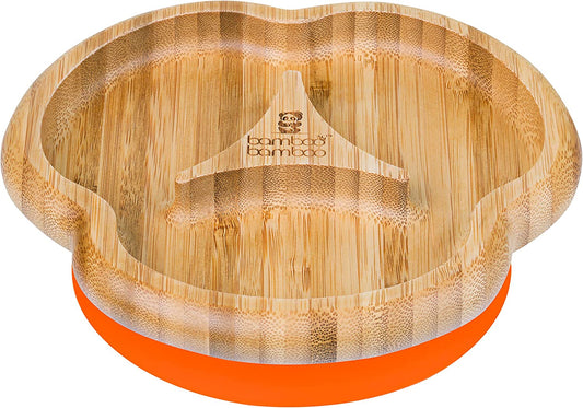 Bamboo Bamboo Tabla de Bambú para Bebés - Niños y Niños con Ventosa para Bebés | No tóxico | Fresco al tacto | Ideal para el destete dirigido por el bebé (Divisor, Naranja)