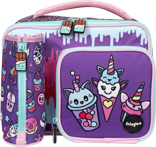 Fringoo - de grande capacidade crianças de almoço quadrado para Saco| Pequena bolsa legal lancheira para crianças | Perfeito como lancheira escolar para Meninas - Comida Fofa